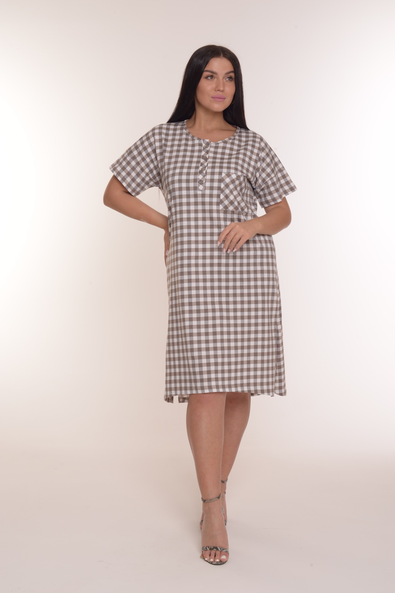 Фото товара 21311, бежевая туника в клетку